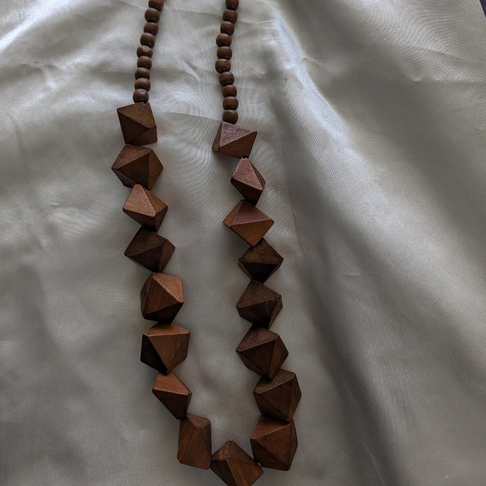 Chunky wooden bead necklace and Breaded wood coil wrap Bracelet
